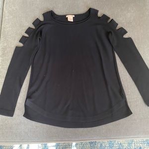 Black Sweater with peak-a-boo sleeves, size large